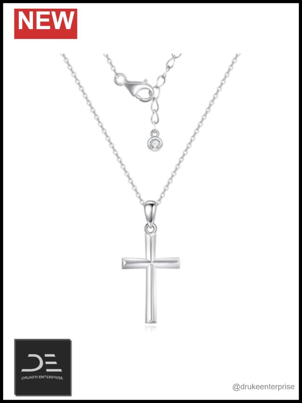 925 Sterling Silver Minimalist Cross Necklace Dainty Pendant with Zircon Tail